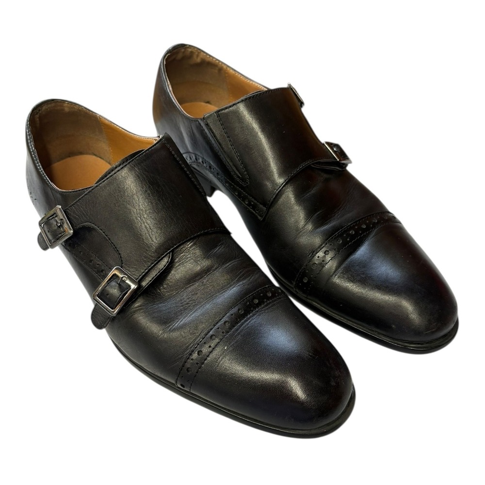 ALDO Men's Black‎ Leather Double Monk Strap Cap Toe Brogue Dress Shoes 10